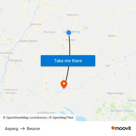 Asperg to Beuron map