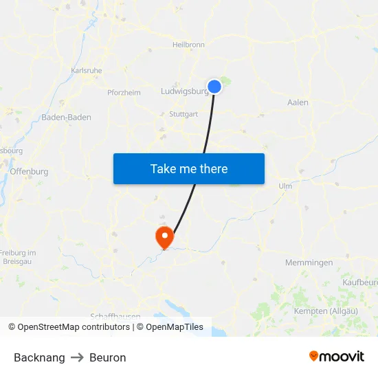 Backnang to Beuron map