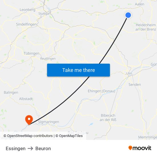 Essingen to Beuron map