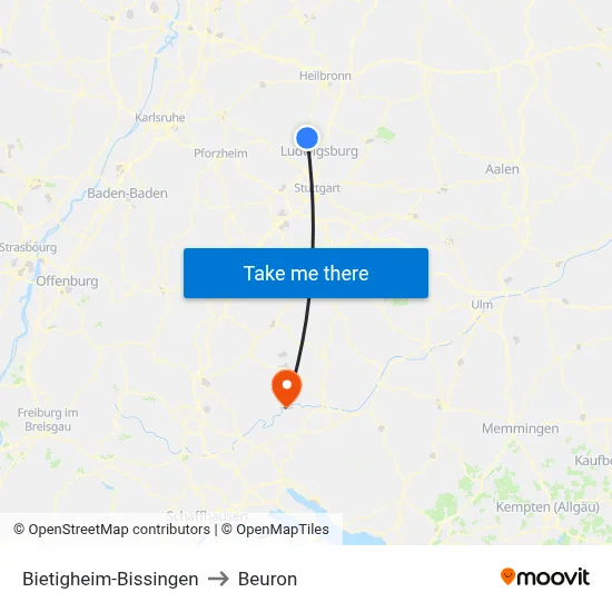 Bietigheim-Bissingen to Beuron map