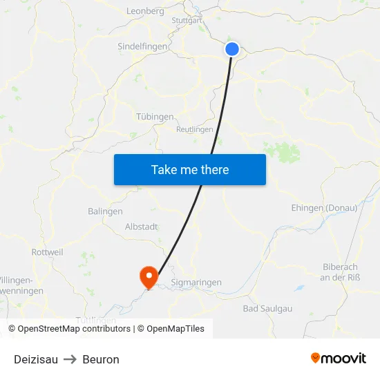Deizisau to Beuron map