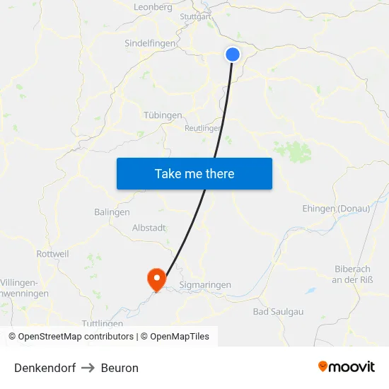 Denkendorf to Beuron map