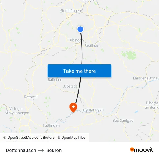 Dettenhausen to Beuron map