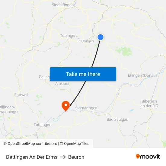 Dettingen An Der Erms to Beuron map