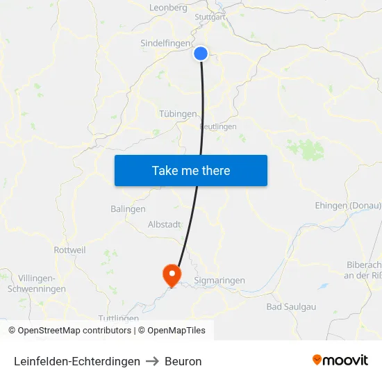 Leinfelden-Echterdingen to Beuron map