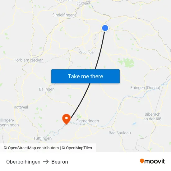 Oberboihingen to Beuron map