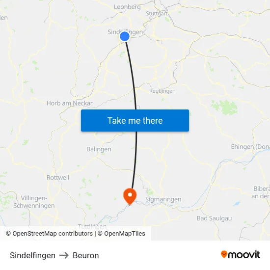 Sindelfingen to Beuron map