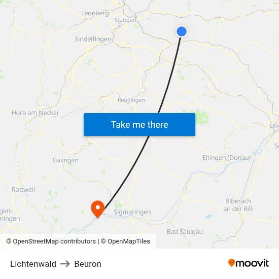 Lichtenwald to Beuron map