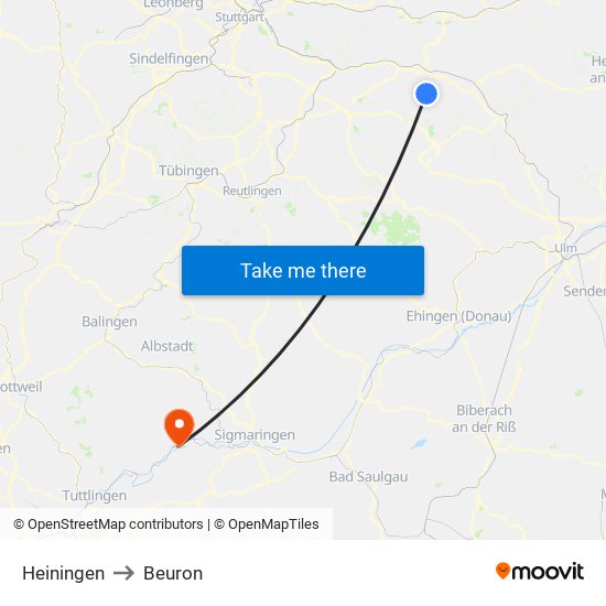Heiningen to Beuron map