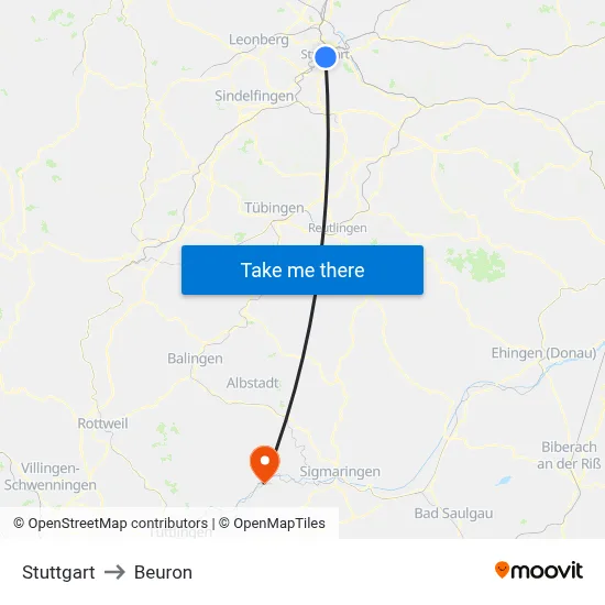 Stuttgart to Beuron map