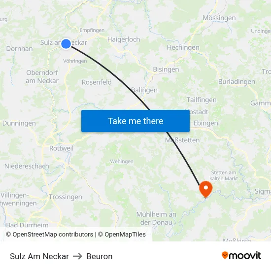 Sulz Am Neckar to Beuron map