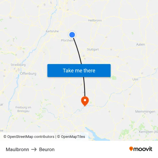 Maulbronn to Beuron map