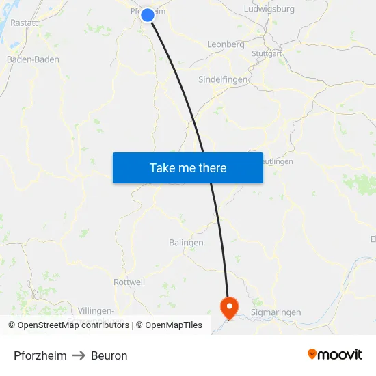 Pforzheim to Beuron map
