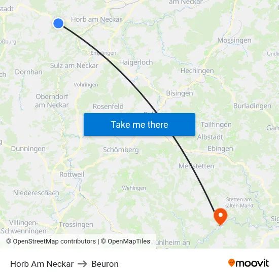Horb Am Neckar to Beuron map
