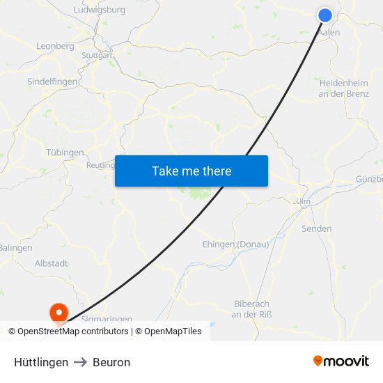 Hüttlingen to Beuron map