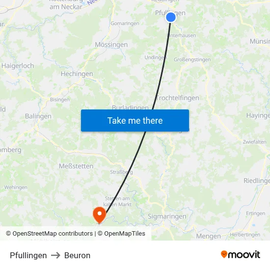 Pfullingen to Beuron map