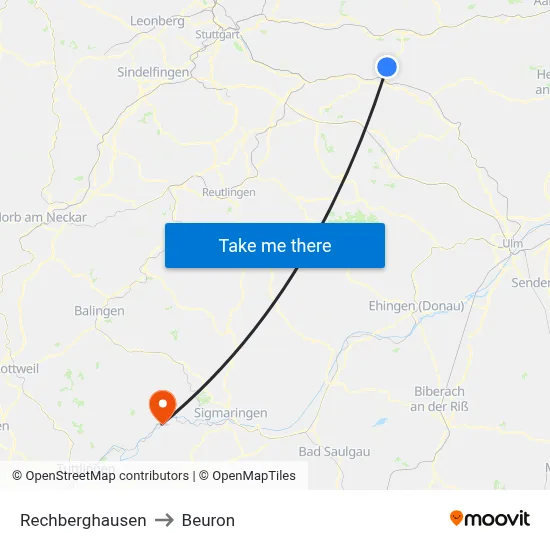 Rechberghausen to Beuron map