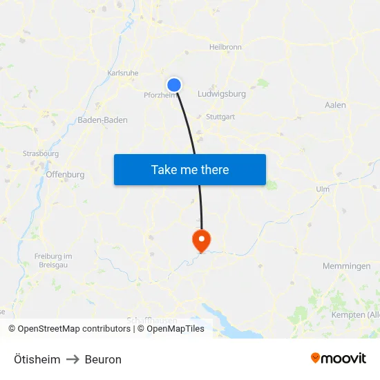 Ötisheim to Beuron map