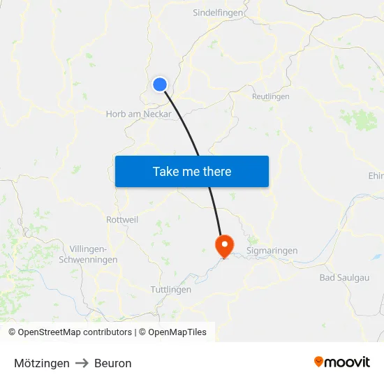 Mötzingen to Beuron map