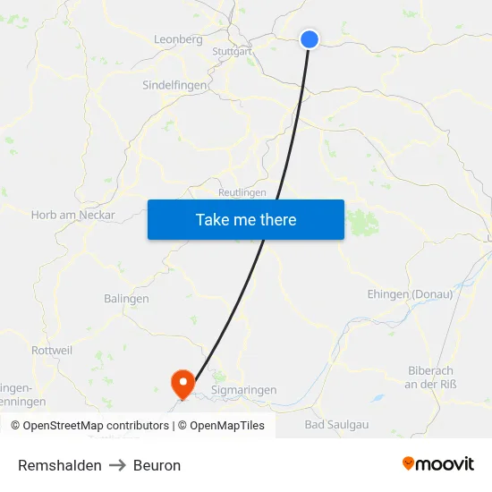 Remshalden to Beuron map