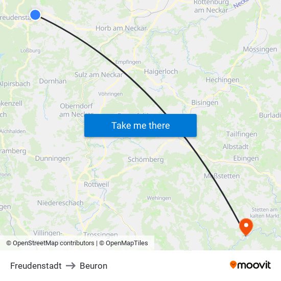 Freudenstadt to Beuron map