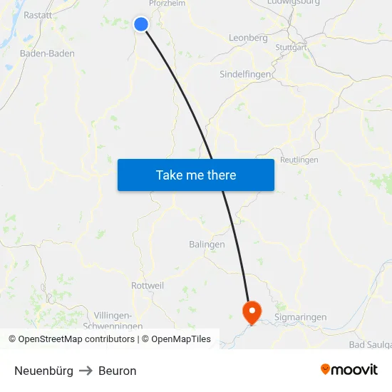 Neuenbürg to Beuron map