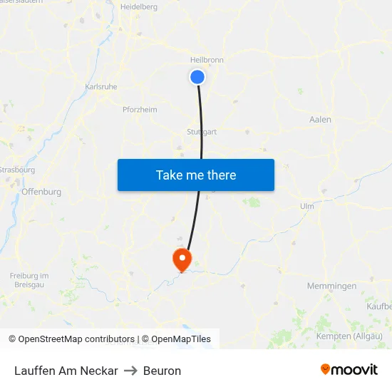 Lauffen Am Neckar to Beuron map