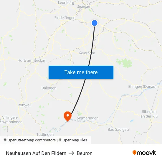 Neuhausen Auf Den Fildern to Beuron map