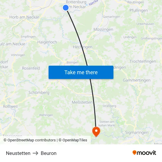 Neustetten to Beuron map