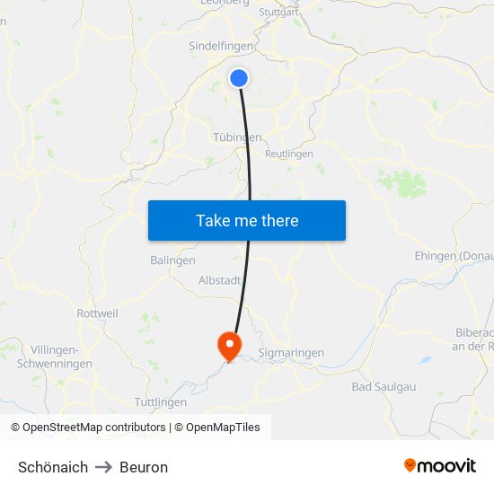 Schönaich to Beuron map