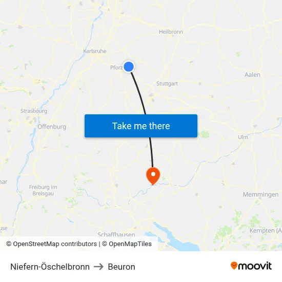 Niefern-Öschelbronn to Beuron map