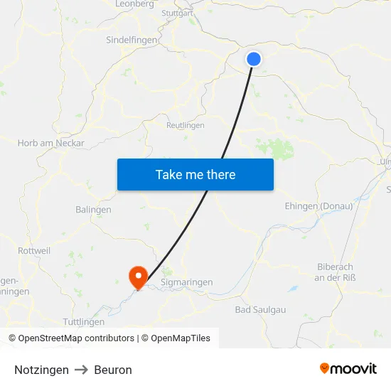 Notzingen to Beuron map