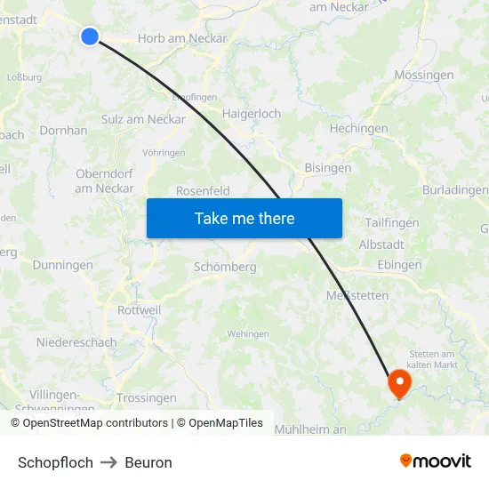Schopfloch to Beuron map