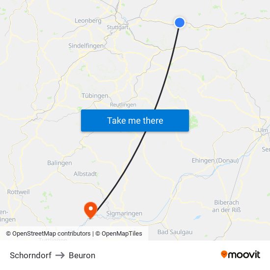 Schorndorf to Beuron map