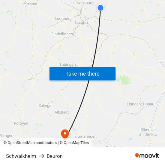 Schwaikheim to Beuron map
