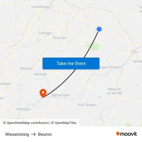 Wiesensteig to Beuron map