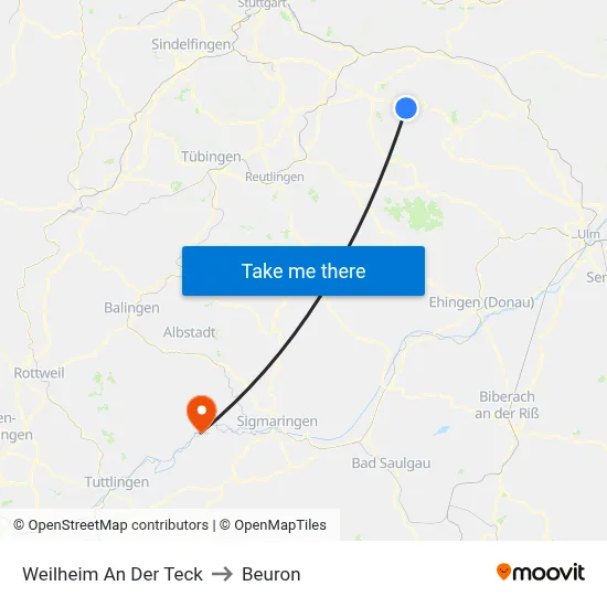 Weilheim An Der Teck to Beuron map