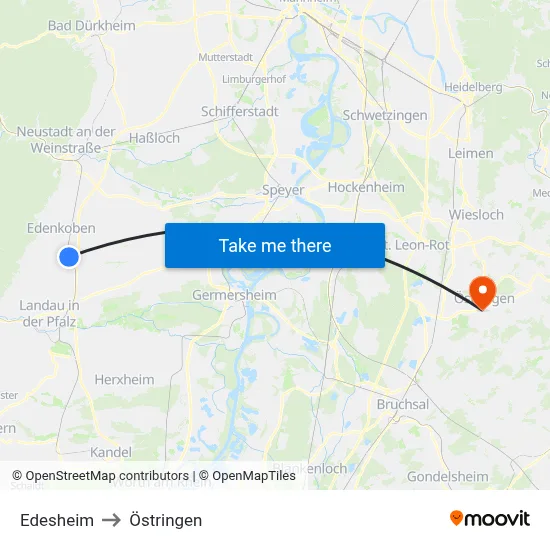 Edesheim to Östringen map