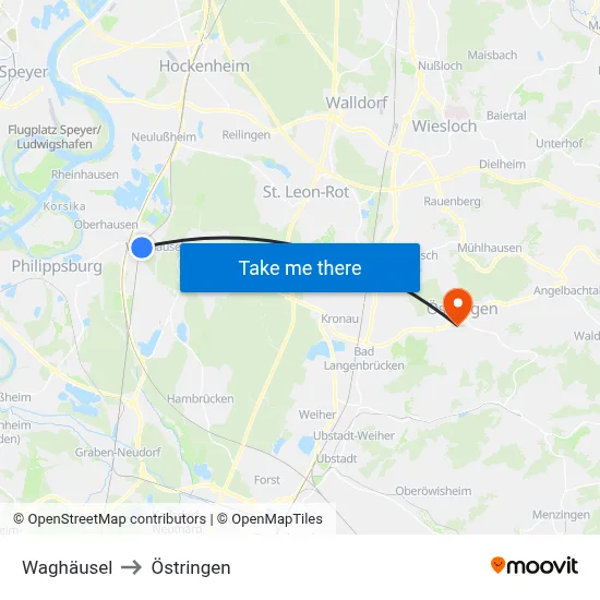 Waghäusel to Östringen map