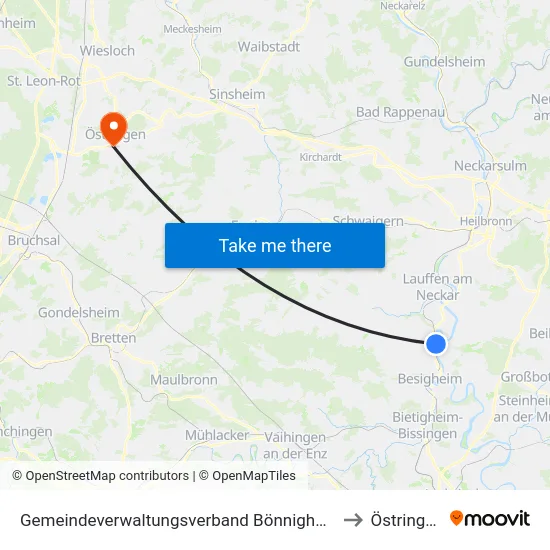Gemeindeverwaltungsverband Bönnigheim to Östringen map