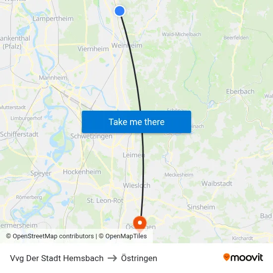 Vvg Der Stadt Hemsbach to Östringen map