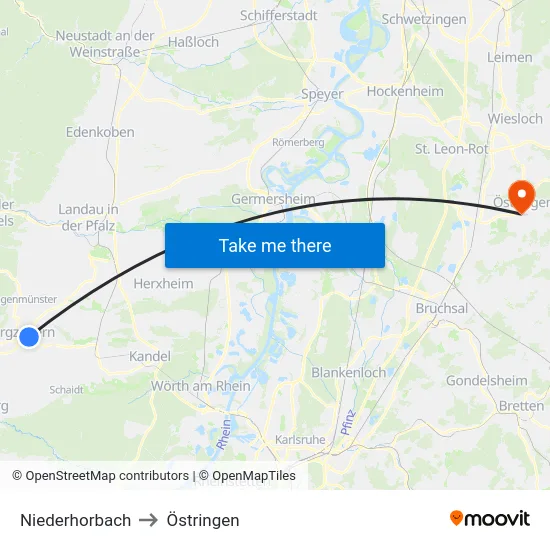 Niederhorbach to Östringen map