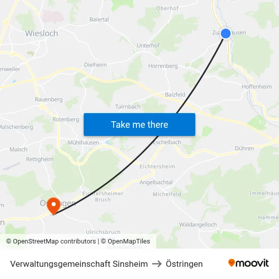 Verwaltungsgemeinschaft Sinsheim to Östringen map