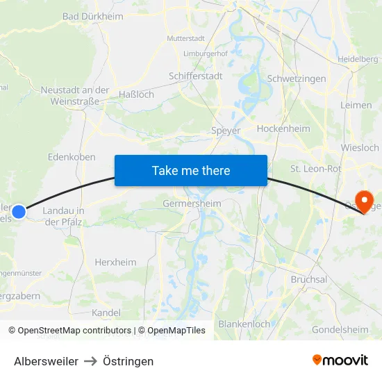 Albersweiler to Östringen map