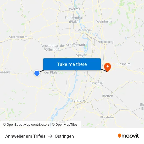 Annweiler am Trifels to Östringen map