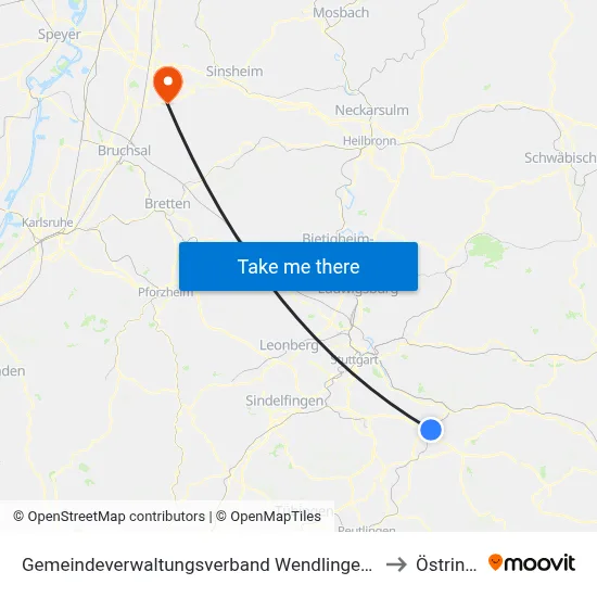 Gemeindeverwaltungsverband Wendlingen am Neckar to Östringen map