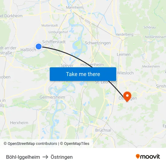 Böhl-Iggelheim to Östringen map