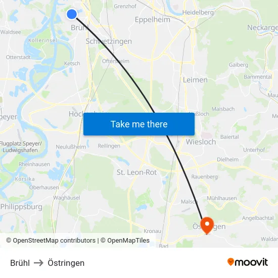 Brühl to Östringen map