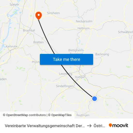 Vereinbarte Verwaltungsgemeinschaft Der Stadt Nürtingen to Östringen map