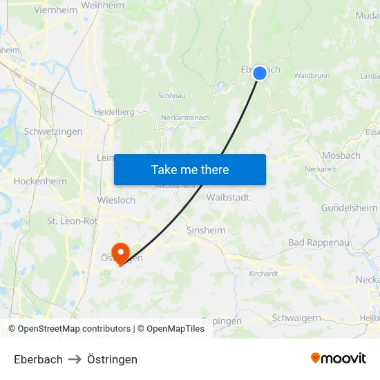Eberbach to Östringen map